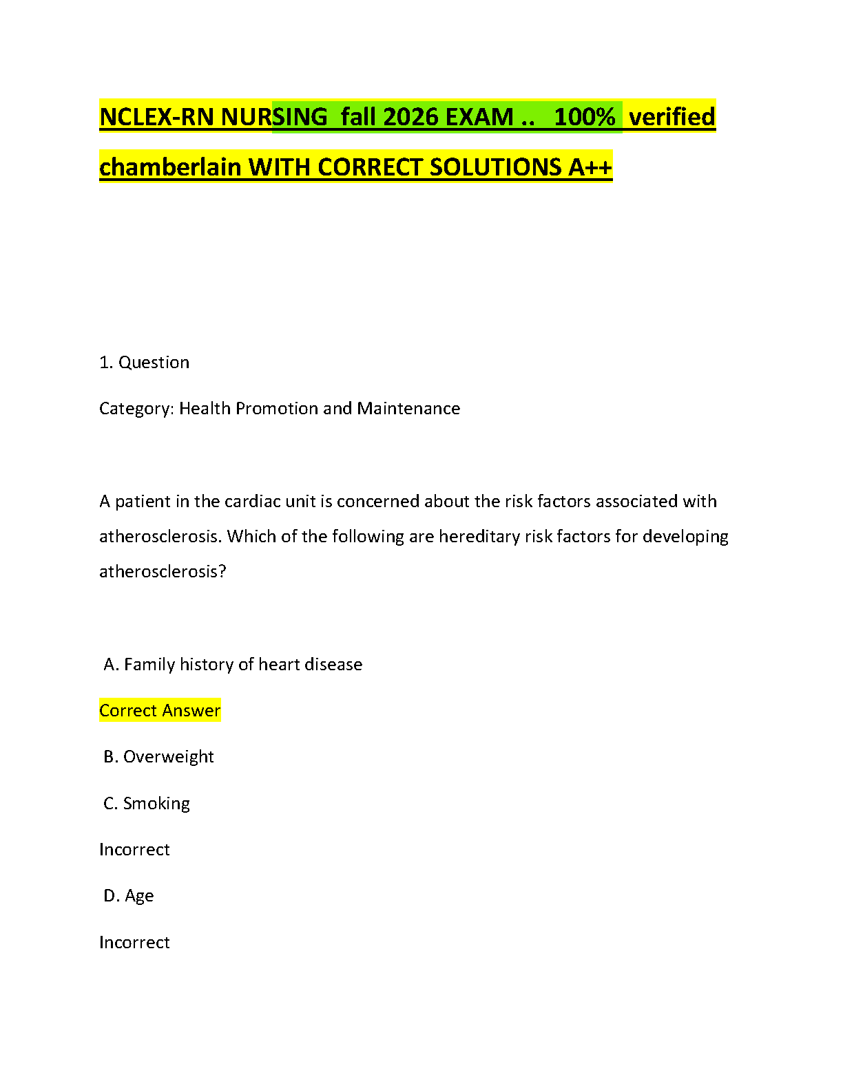 Cardiac and Vascular Pathophysiology Q&A Guide for Health Promotion and Physiological Adaptation NCLEX Prep Updated Edition