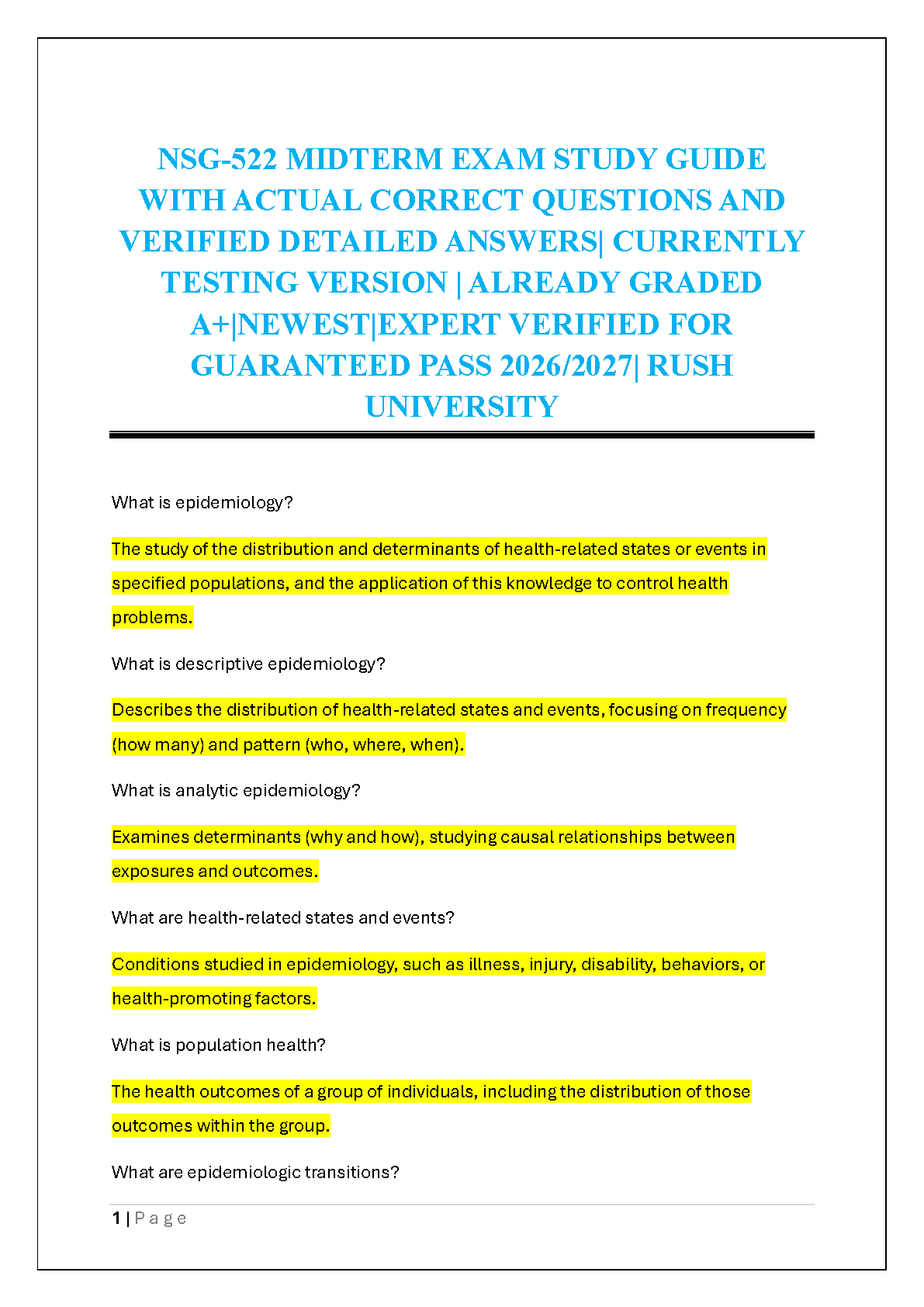 Epidemiology Fundamentals Study Guide for 2026/2027 Academic Year Distribution Determinants Population Health